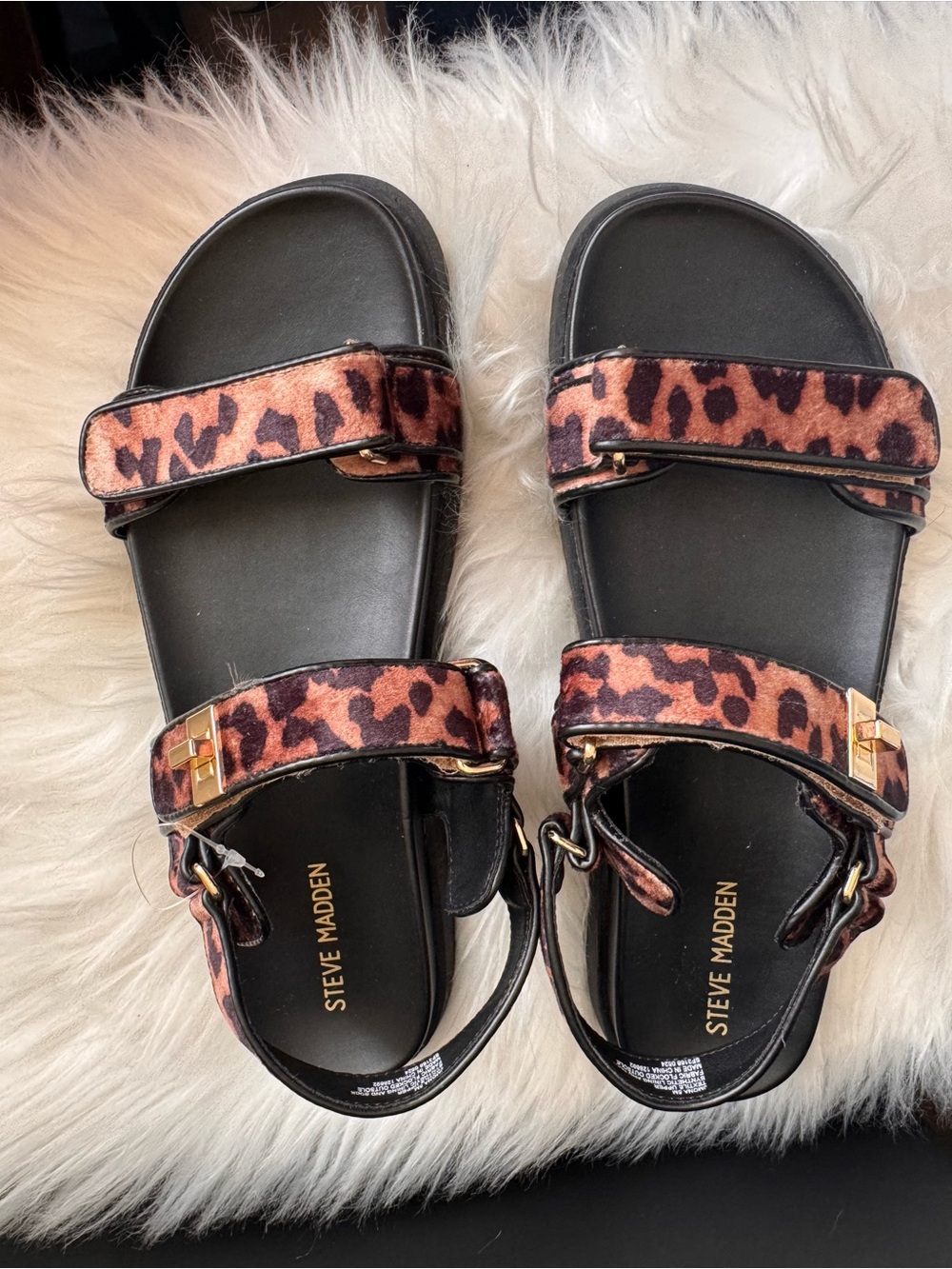 Steve Madden Leopard-Print Strap Sandals - Black & Brown